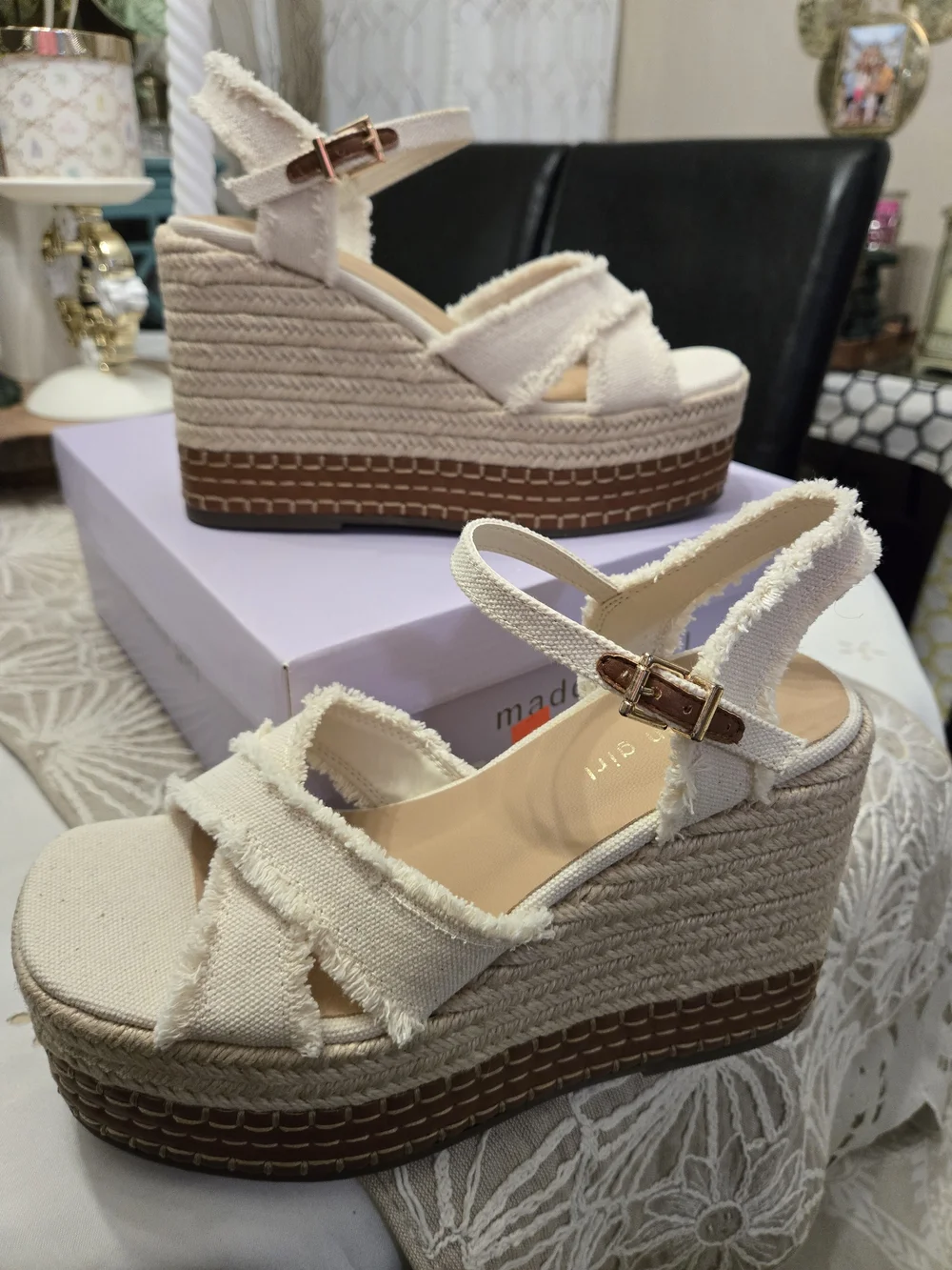 Madden Girl Cream Carlotta Espadrille Platform Wedge Sandals 7.5